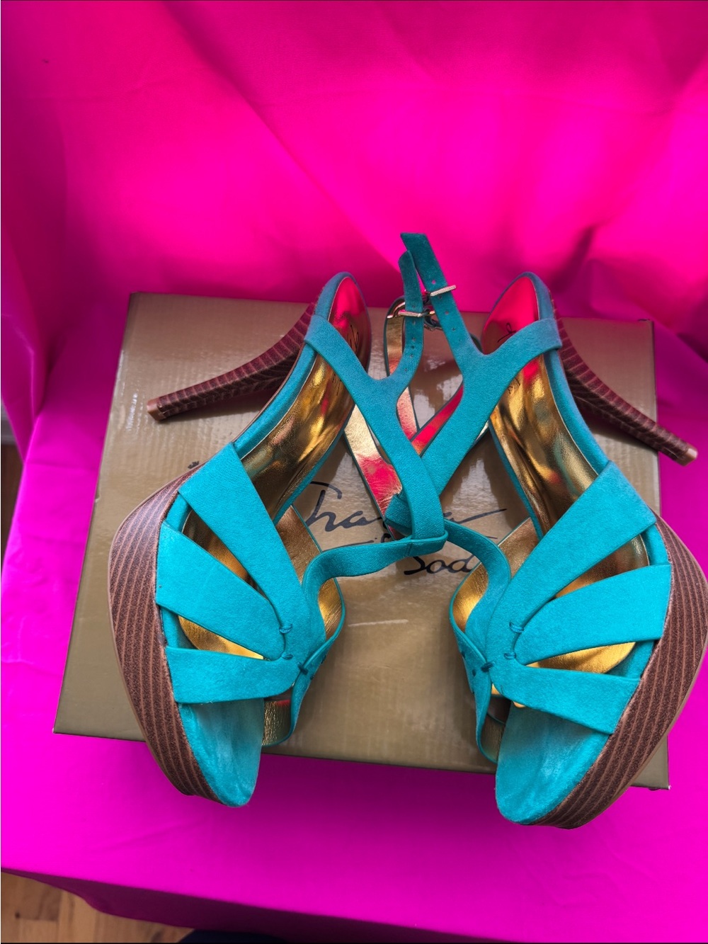 Thalia Sodi Teal Strappy Platform Heels